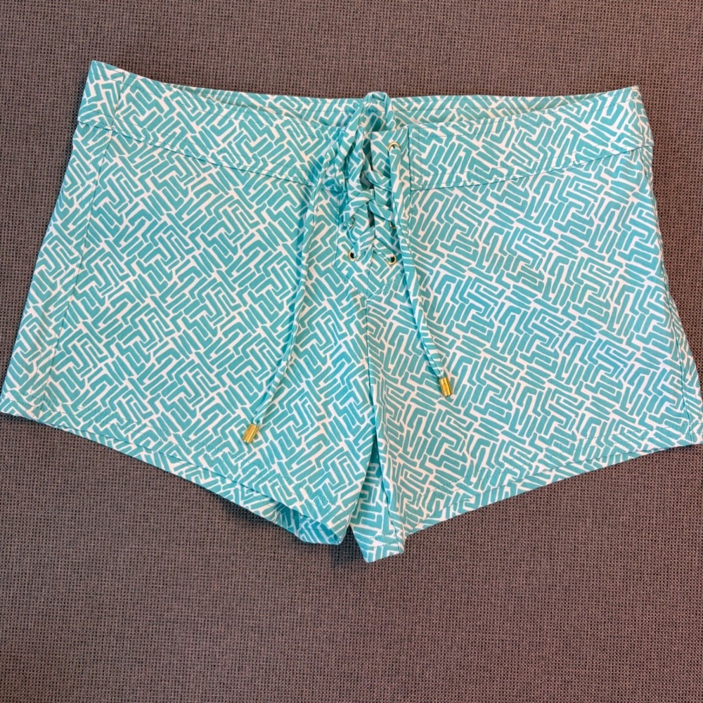 NWT Helen Jon Lace-Up Board Shorts Surf Swim Resort Geometric Beachwear Womens 6